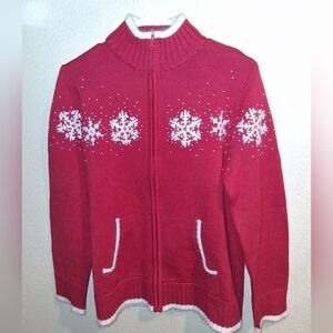 Quacker Factory Cotton Angora Wool Blend Christmas Snowflake Cardigan